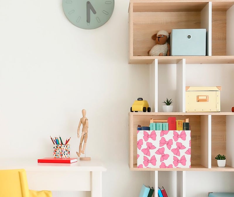 CLOCOR Rectangular Gift Basket Empty,Waterproof Storage Basket with Handles,Toys Bin,Books Box,Room Decor(Pink Bowknot) - Image 5